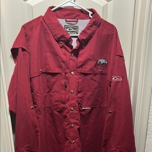 Drake Maroon Button-Up Shirt with Embroidered Logo